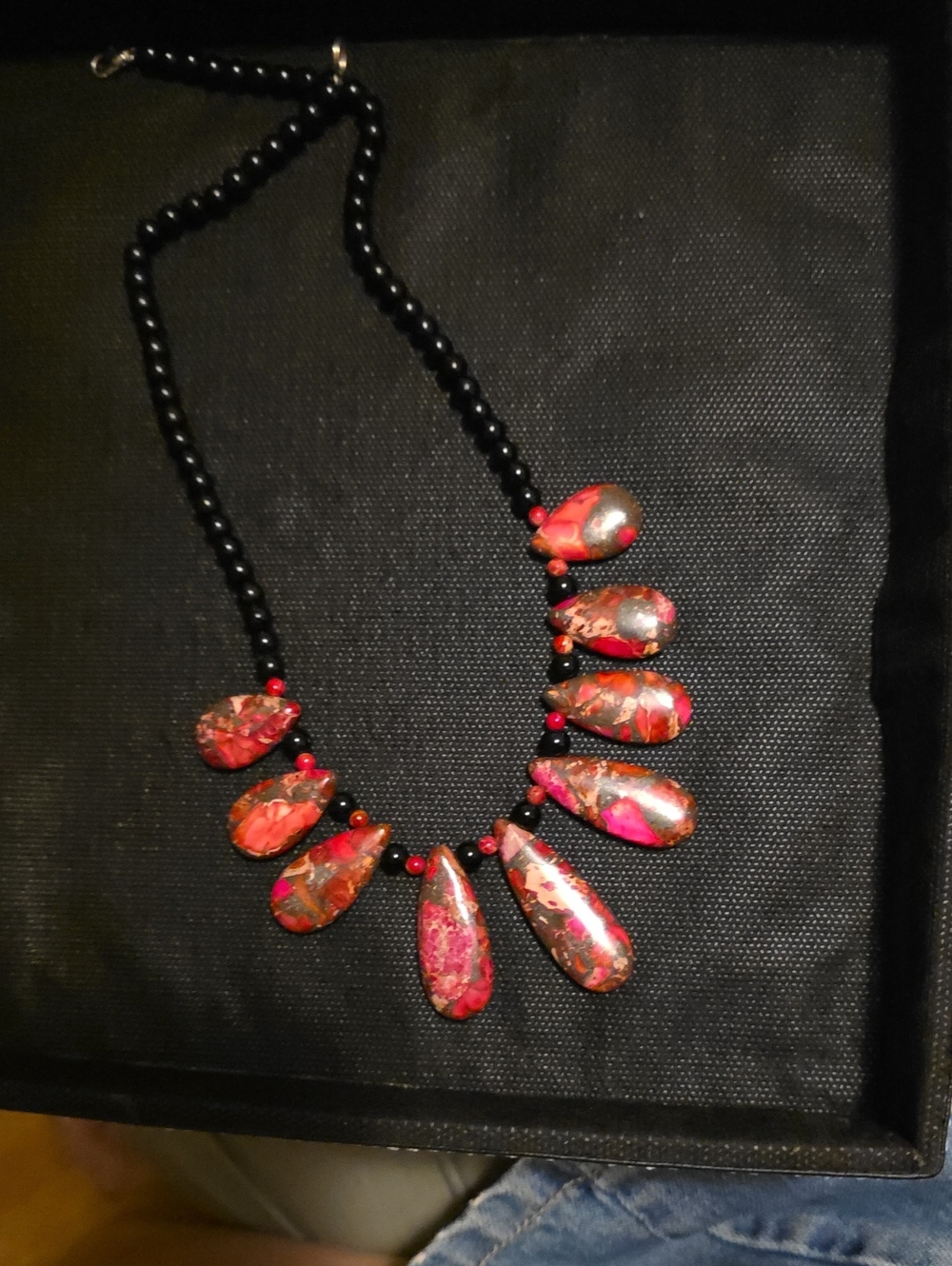 Handcrafted Pink and Black Teardrop Statement Necklace